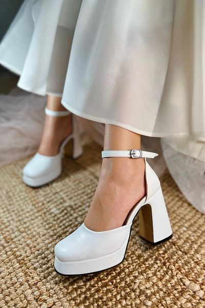POLKA STORE Women's Bride Bridal Wedding Wedding Shoes Matte Leather Platform Closed Toe High Heels