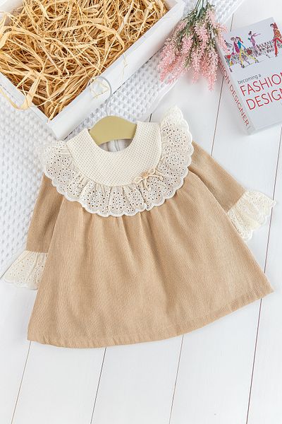 Babymod Long Sleeve Laced Collar Velvet Baby Girl Dress