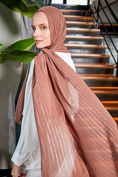 Scarf Σάλι σιφόν σε χρώμα καφέ ασημί γκλίτερ