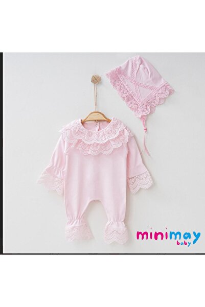 MİNİMAY bebek dantel detaylı tulum sapka