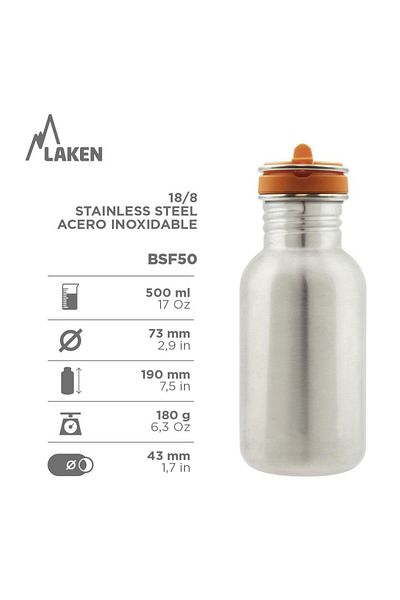 LAKEN Acero T.Flow 0.5L Dinos - Stainless Single Color Steel Bottle