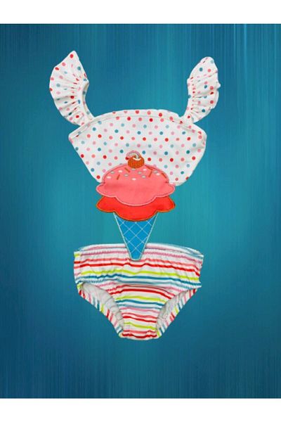 Lolliboomkids Παγωτό για κορίτσια με θέμα τα μαγιό πουά - βολάν με μανίκια - μαγιό τελευταίας σεζόν