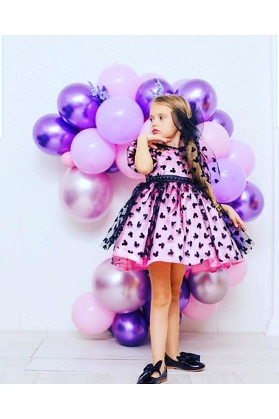 Lolliboomkids Μίνι φόρεμα γενεθλίων για πάρτι γενεθλίων με μοτίβο Mickey με τούλι και ροζ χρώμα