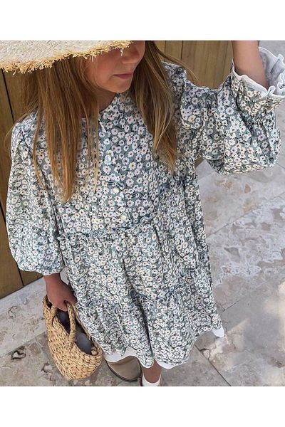 Lolliboomkids Φόρεμα για κορίτσια με πράσινο λουλούδι - Συναγερμός τάσης αποχρώσεων