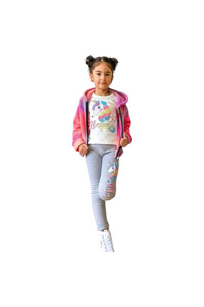 Lolliboomkids Girl's Zippered Wellsoft Fleece 3 Thread Long Sleeve T-shirt Included 3 Piece Set