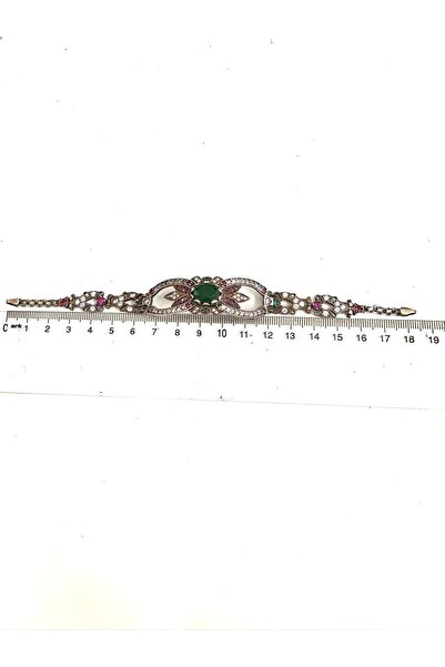Aysesa Otantik Yakut Zümrüt ve Zirkon Taşlı Gümüş Bileklik 925 Ayar 17,45 Gra...