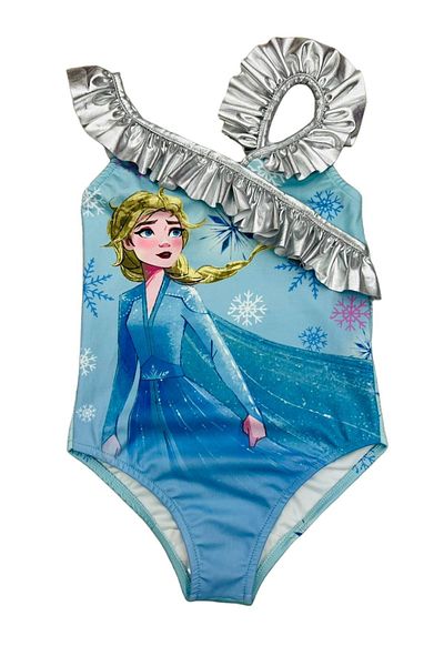 Lolliboomkids Girls' Lame - Cartoon Latest Season Swimsuit Frozen Pattern Style with Silver Transition Detail