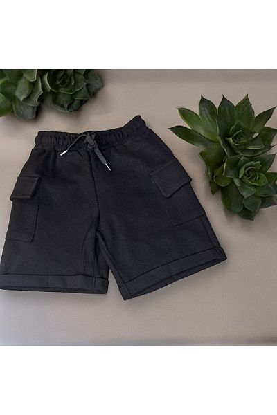 Lolliboomkids Boy's Shorts - Cargo Cover, Pocket Detail, Waist Elastic, Black Color