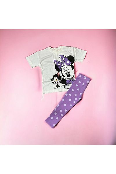 Lolliboomkids New Season Girl's Camisole Tights T-Shirt Set Purple Polka Dot Mickey Printed