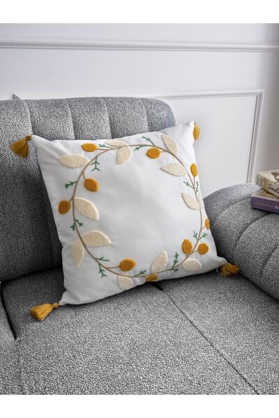 BMYHOME غطاء وسادة مفرد مطرز من القماش الأبيض