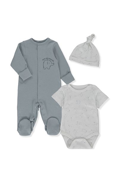 Bebetto 3-Piece Interloc Booties Jumpsuit Set - Stars and Elephants Z950