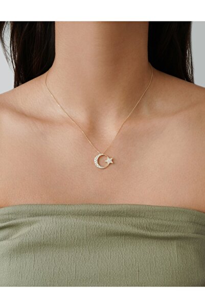 Murat Kuyumcum Taşlı Ay Yıldız Kolye