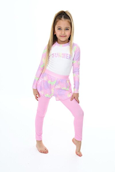 Lolliboomkids Kız Çocuk Uzun Taytlı ve Şortlu Mayo Uzun Kol üst Summer Vibes ...