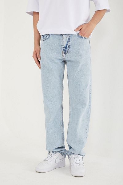 DİFRANSEL Light Blue Baggy Jeans - Men's Straight Pocket Trousers