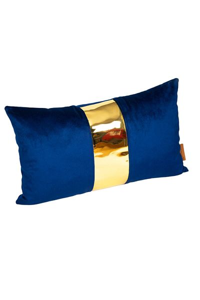 Rayda Home Husa De Perna Decorativa Parlament Albastru si Auriu Piele Detaliata Luna 30*50 Cm