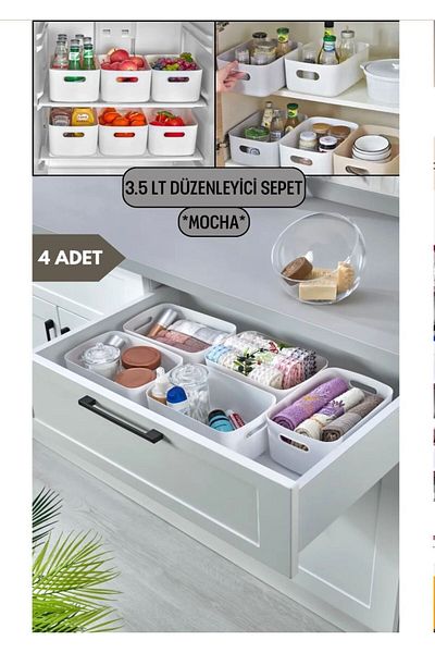 Hvc ticaret 5-Piece Fridge Organizer, Bathroom Organizer, In-Cabinet Basket 3.5 Liters