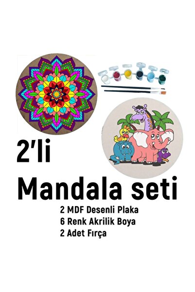 dudu ahşap 2'li Mandala Boyama Seti- OKUL - Aile Etkinliği-2 Ham Mdf Plaka, 6...