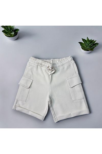 Lolliboomkids Boy's Cream Colored Shorts - Pocket Cover, Elastic Waist