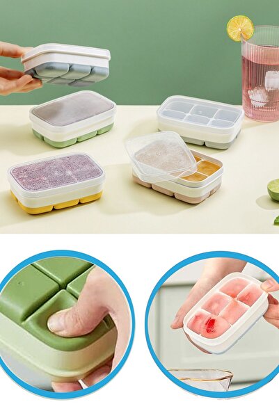 Genel Markalar Yapışmaz Silikon Buzluk Buz Kalıbı, 2 Adet 6'lı Küp, Kapaklı  ...