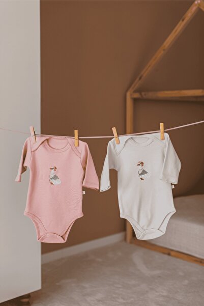 ilays beauty Premium Çıt çıtlı Nakışlı Bebek Zıbın Uzun Kollu Body 2li Set