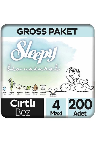 Sleepy Bio Natural Size 4 Maxi Baby Diapers - 200 Pcs