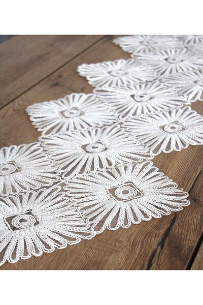 DDHOME Lace Fiskos Table Runner - 100X35 Cm, Knitted Detail, 1001-Type