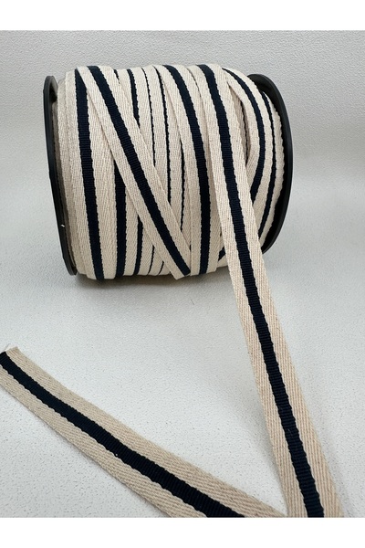 paşateks since 1995 şekil Panglică coloană țesătă cu dungi de 5 metri - 2 cm (ecru/albastru)