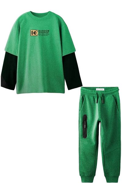 Lolliboomkids new Season Boy's Oversize Set - Double Sleeve Look, Green / Black Color