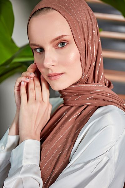Scarf Σάλι σιφόν σε χρώμα καφέ ασημί γκλίτερ