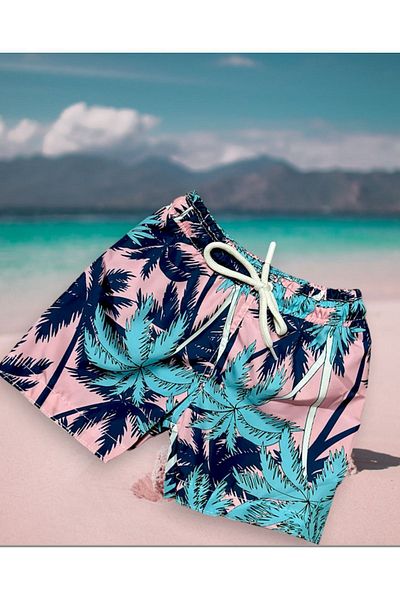 Lolliboomkids Pantaloni scurți cu șireturi cu imprimeu tropical cu palme pentru băiat