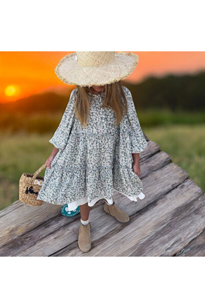 Lolliboomkids Green Flower Patterned Girl's Dress - TonesTrendAlarm