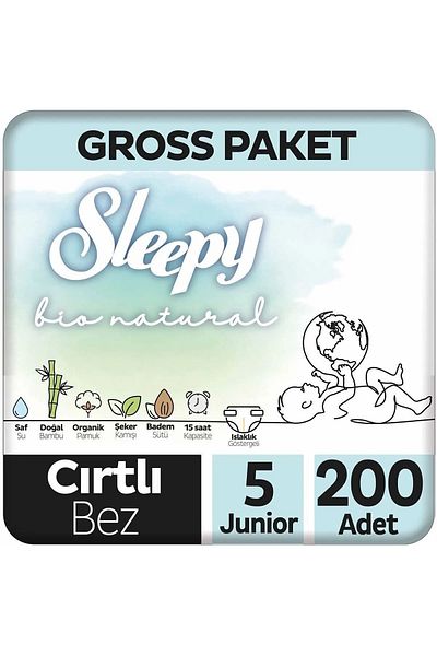 Sleepy Bio Natural Junior Size 5 Baby Diapers - Pack of 200