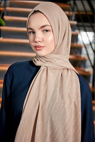 Scarf Milk Coffee Color Silver Glitter Chiffon Shawl