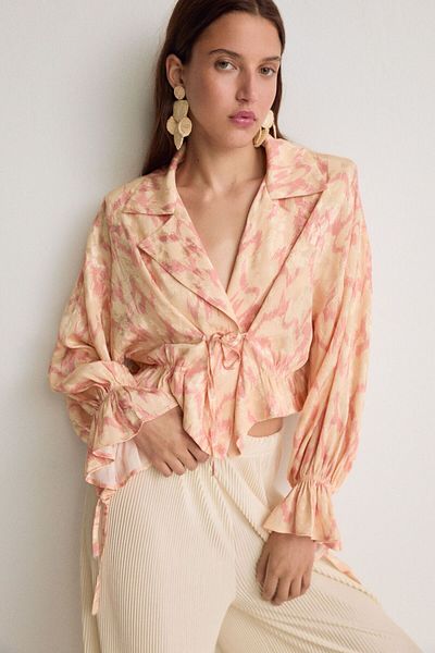 Pilea Soft Colorful Patterned Jacquard Fabric Detailed Wide Cut Short Jacket