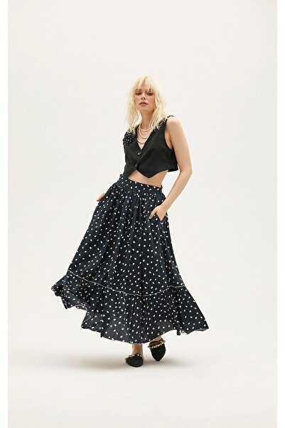 Pilea Fusta lungime maxi 100% bumbac cu fermoar ascuns și detaliu cu volane My