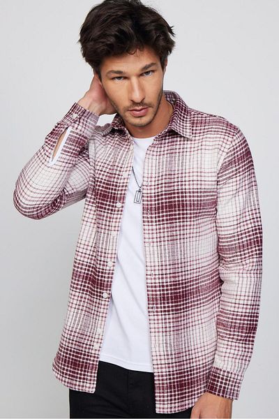 Tudors Men'sSlimFit Winter Lumberjack Shirt - Long Sleeve, Checkered Design