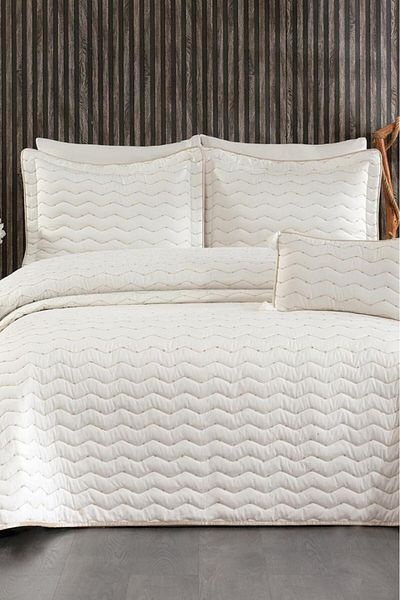 Çeyiz Diyarı Perla Cream Colored Double Bedspread - 250X260