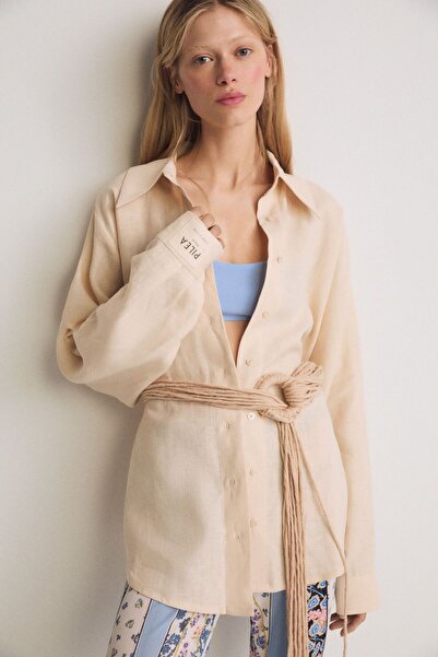 Pilea Oversize Krem Keten Gömlek