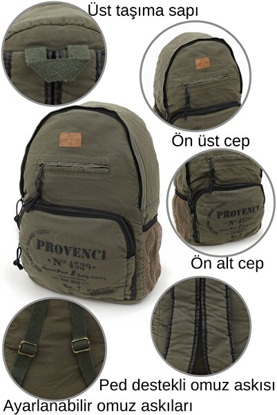 Old Cotton 7054 New North Dokato Khaki Green Cotton Canvas School 15.6'' Laptop Notebook Travel Backpack