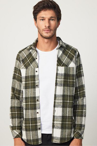 Tudors Men'sSlimFit Winter Lumberjack Shirt - Long Sleeve, Checkered Design