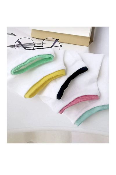 REYNBOO SOCKS 5 Pairs Women Plain White Elastics Colorful Ankle Booties Socks