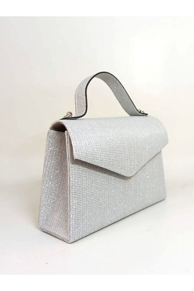 dizaynbag Women's Silver Color Lurex Fabric Silver Chain Strap Bag