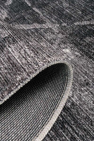 Oriente Home Modern Desenli Siyah Yıkanabilir Saçaklı Kaymaz Taban Şönil Salon Halısı 7752