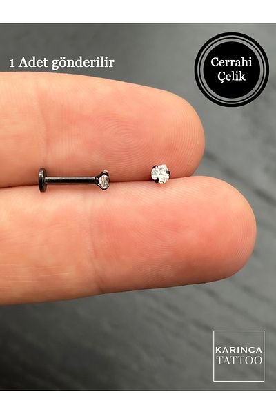 Karınca Piercing Black Stone Conch Earlobe - Lip Flat Cartilage Forward Helix Tragus Piercing