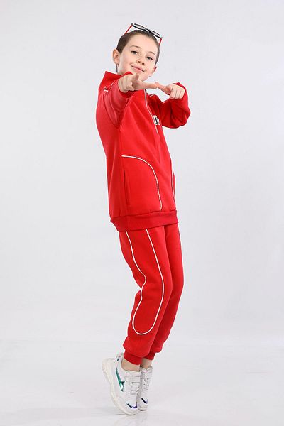 MORNIO Boy's Red Winter Tracksuit Set - Three Strings Hooded Mrn51205