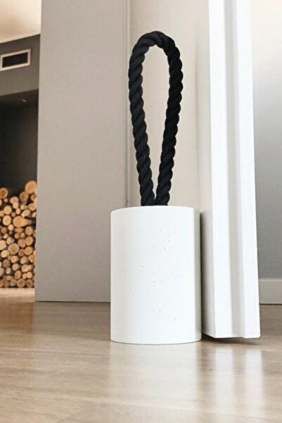 LALEZEN HOME SİYAH İpli Silindir Beyaz Beton Kapı Stoperi