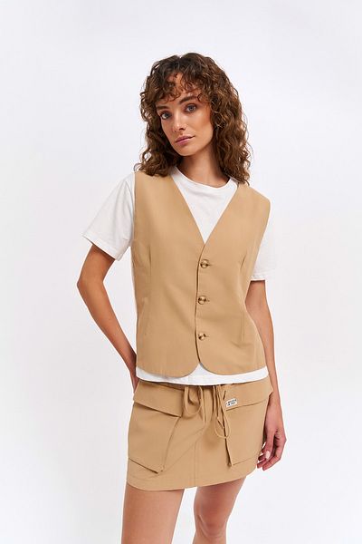 Quzu Camel T-Shirt - Γιλέκο Λεπτομερές