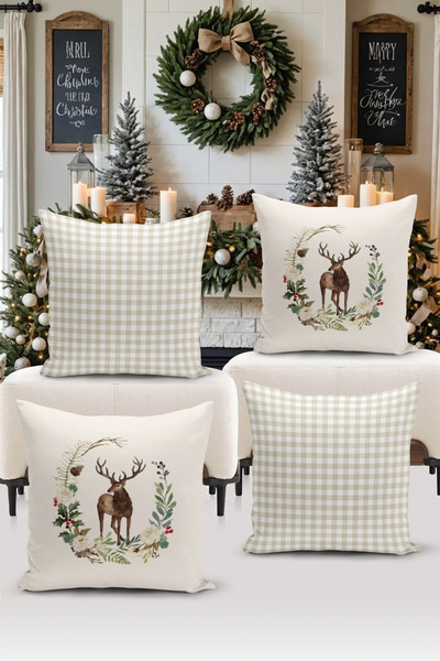 Bertille Home Новорічна серія - Набір з 4 чохлів для подушок з двостороннім ц...