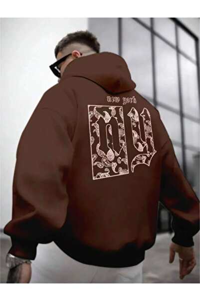 CAST COLLECTİON سويت شيرت بني للرجال مطبوع من Ny Life