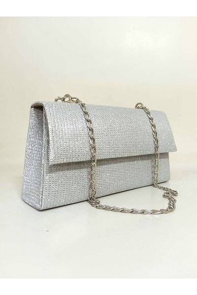 dizaynbag Γυναικεία βραδινή τσάντα ασημί αλυσίδα ασημί ασημί